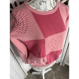 Vintage United Colors of Benetton Sweater Pink Hearts Colorblock Top Large